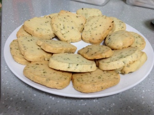 A plateful of mint-lavender shortbread (cookies?). 
